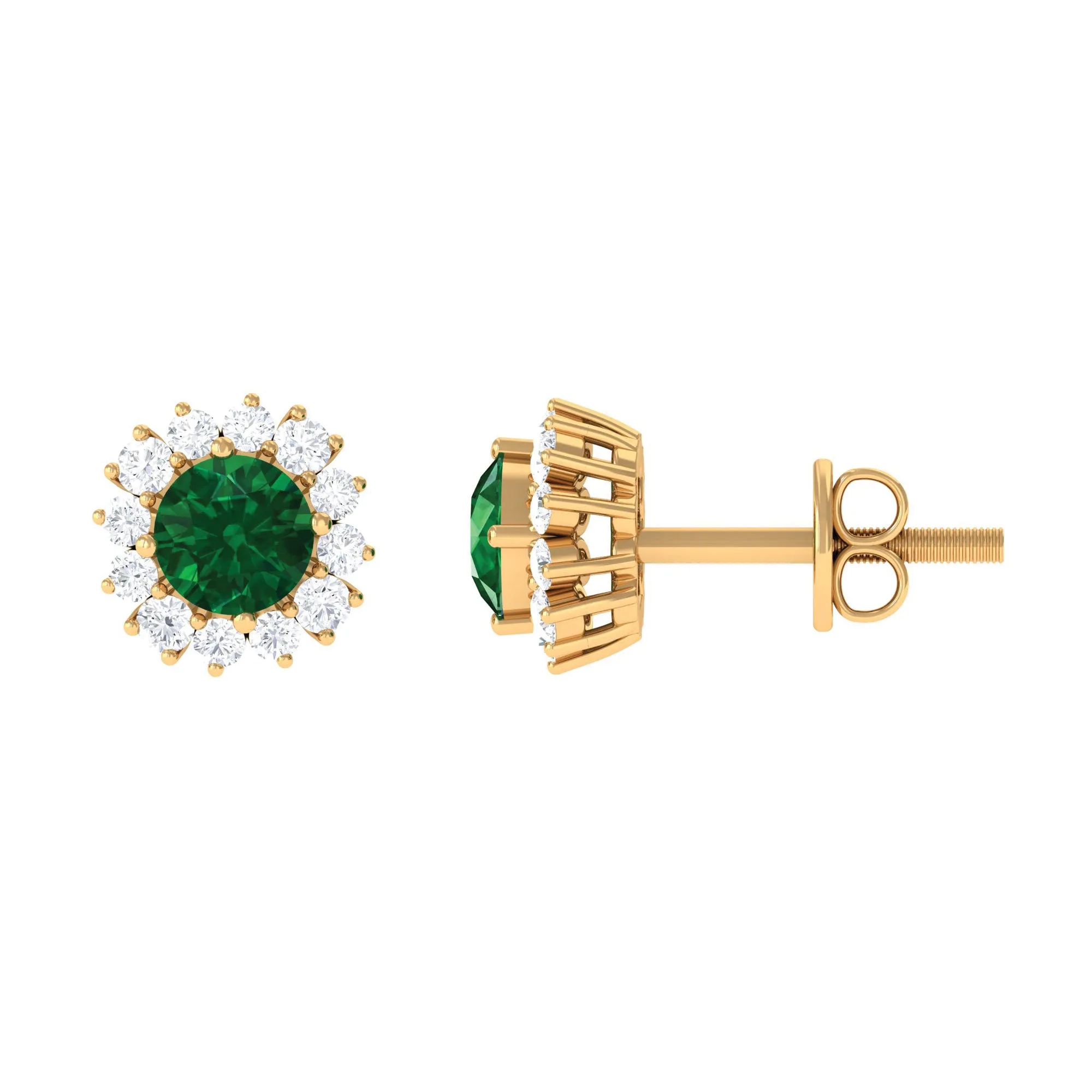 1 CT Certified Created Emerald and Diamond Halo Stud Earrings