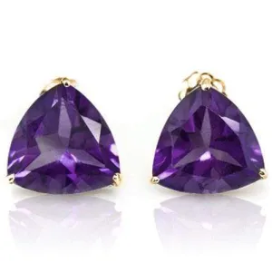 10K Solid Yellow Gold Trillion shape 5MM Natural Amethyst Earring Studs