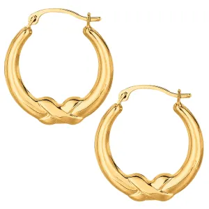 10k Yellow Gold X Design Round Shape Hoop Earrings, Diameter 20mm