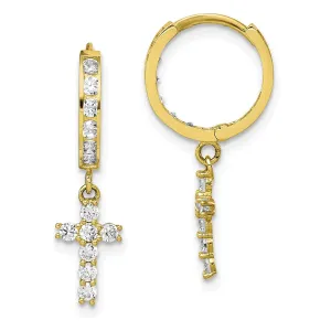 10KT Yellow Gold Cubic Zirconia Hinged Hoop Cross Earrings