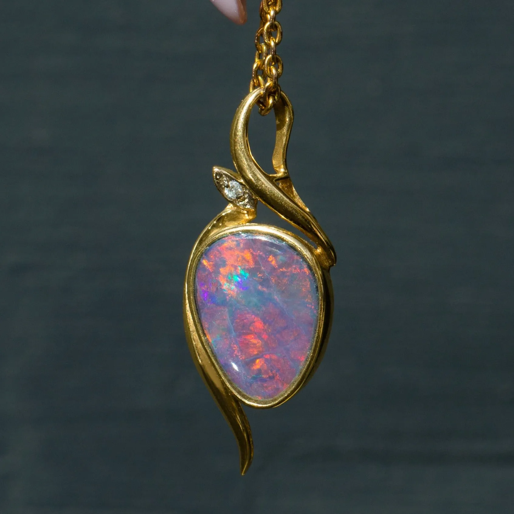 14ct Gold Boulder Opal Diamond Pendant, 1.65ct Opal