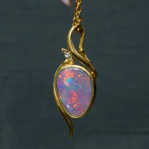 14ct Gold Boulder Opal Diamond Pendant, 1.65ct Opal