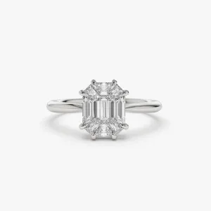 14k Double Claw Step Cut Illusion Solitaire Engagement Ring