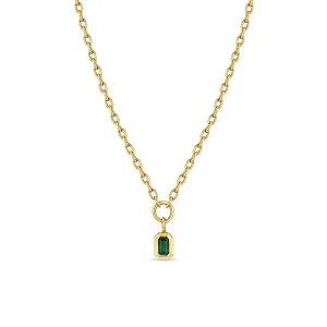 14k Emerald Cut Emerald Bezel Pendant Square Oval Chain Necklace