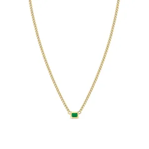 14k Emerald Cut Emerald Bezel XS Curb Chain Necklace