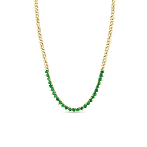 14k Emerald Tennis Segment Small Curb Chain Necklace