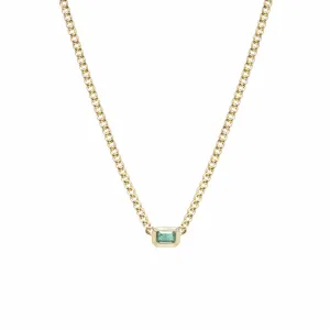 14k Extra Small Curb Chain Emerald Cut Emerald Necklace