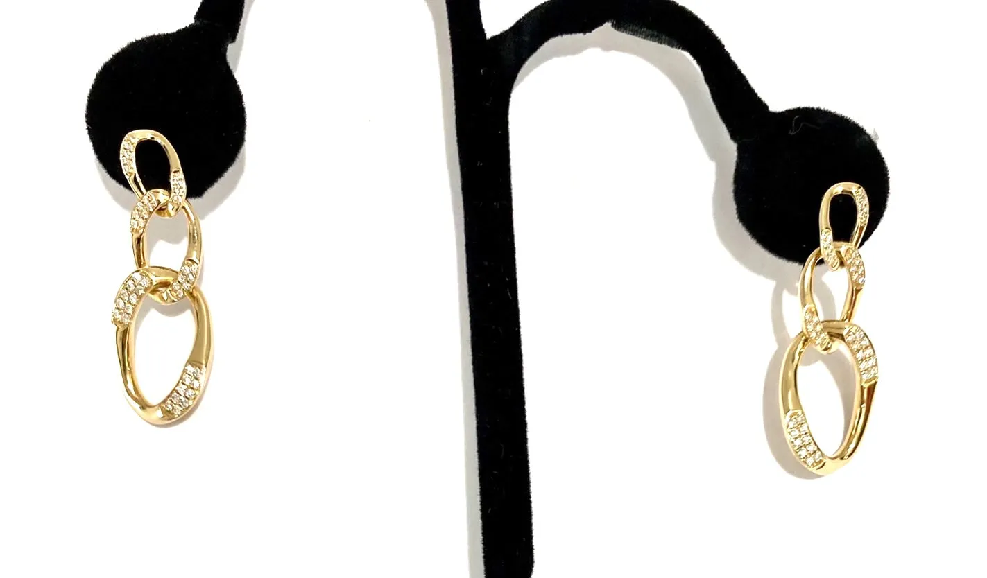 14K GOLD TRIPLE CUBAN LINKS DIAMOND DANGLE EARRINGS