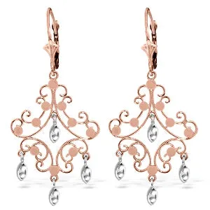 14K Solid Rose Gold Filigree Chandelier Earrings