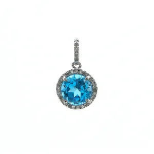 14k White Gold Diamond and Blue Topaz Pendant