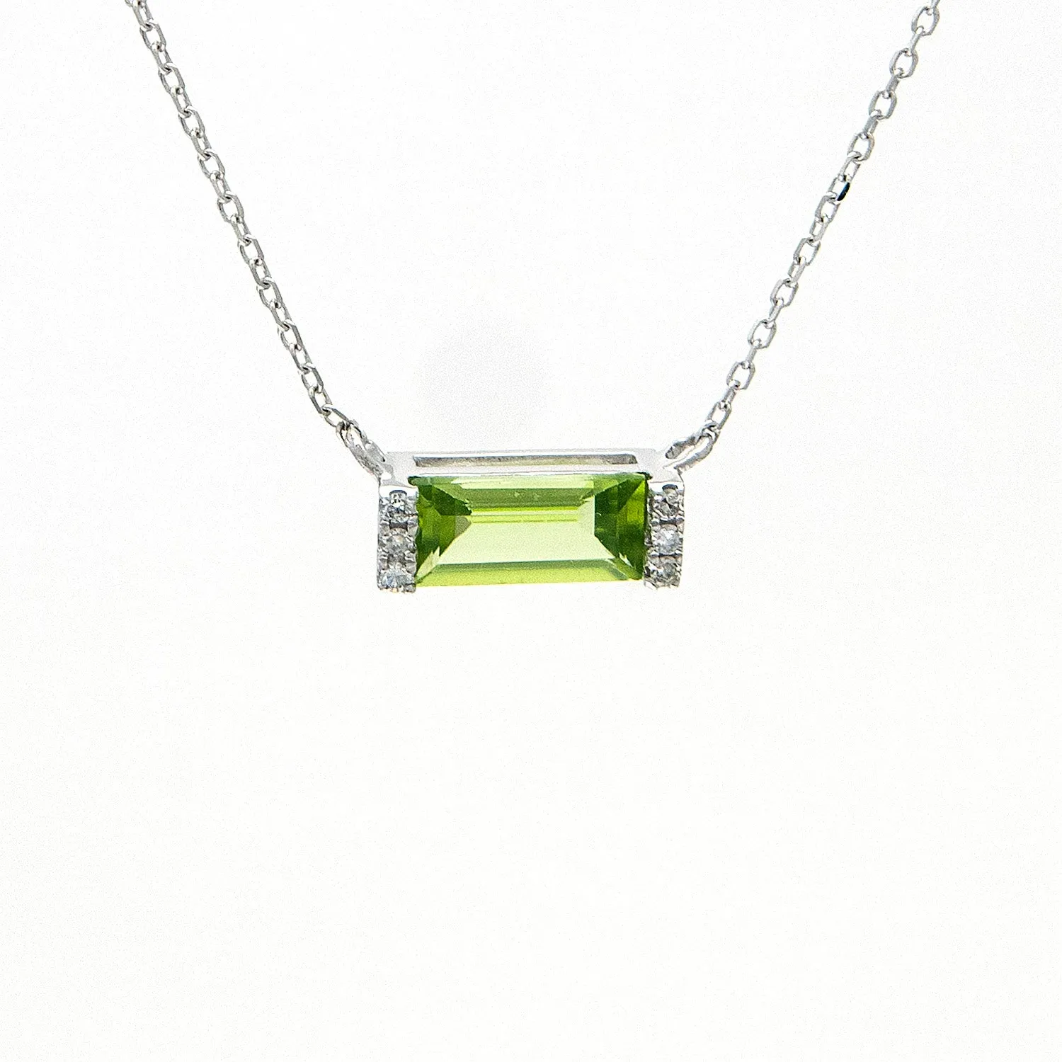 14k White Gold Diamond and Peridot Necklace