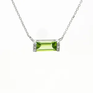 14k White Gold Diamond and Peridot Necklace