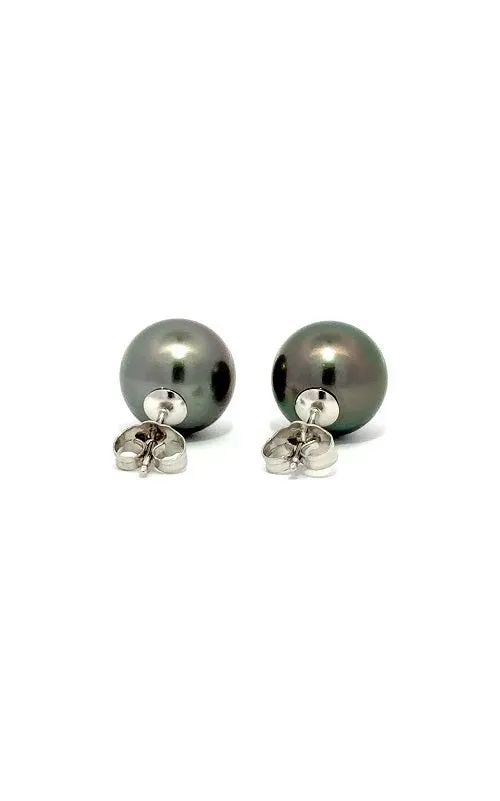 14K WHITE GOLD TAHITIAN PEARLS STUD EARRINGS - 10.5-11MM  G12773