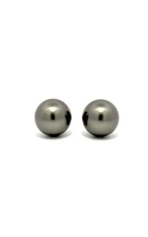 14K WHITE GOLD TAHITIAN PEARLS STUD EARRINGS - 10.5-11MM  G12773