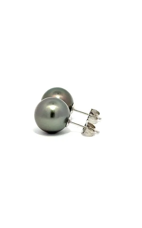 14K WHITE GOLD TAHITIAN PEARLS STUD EARRINGS - 10.5-11MM  G12773