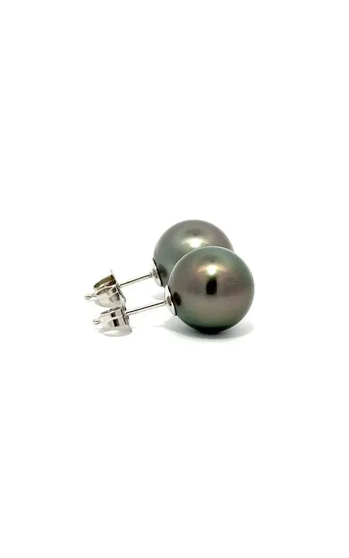 14K WHITE GOLD TAHITIAN PEARLS STUD EARRINGS - 10.5-11MM  G12773