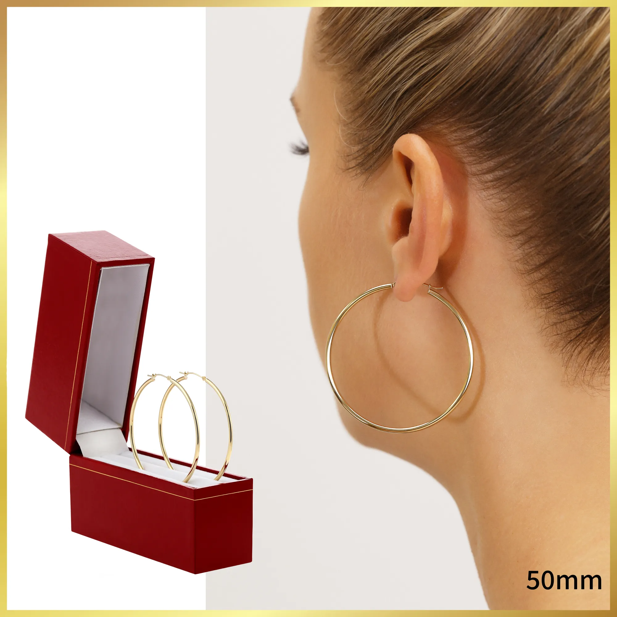 14k Yellow Gold Classic Hoop Earrings, 2mm