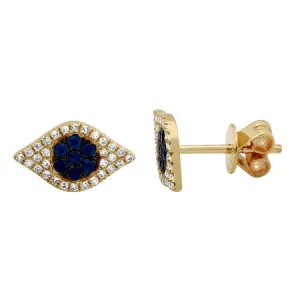 14K Yellow Gold Diamond   Sapphire Evil Eye Earrings