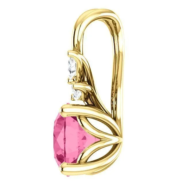 14KT GOLD 0.95 CT PINK TOURMALINE & 1/10 CTW DIAMOND FLORAL PENDANT