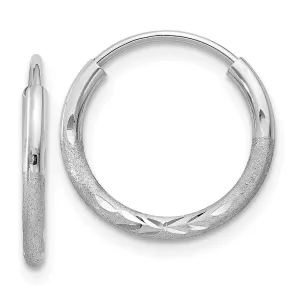 14KT White Gold 12X1.5MM Diamond-cut Hoop Earrings