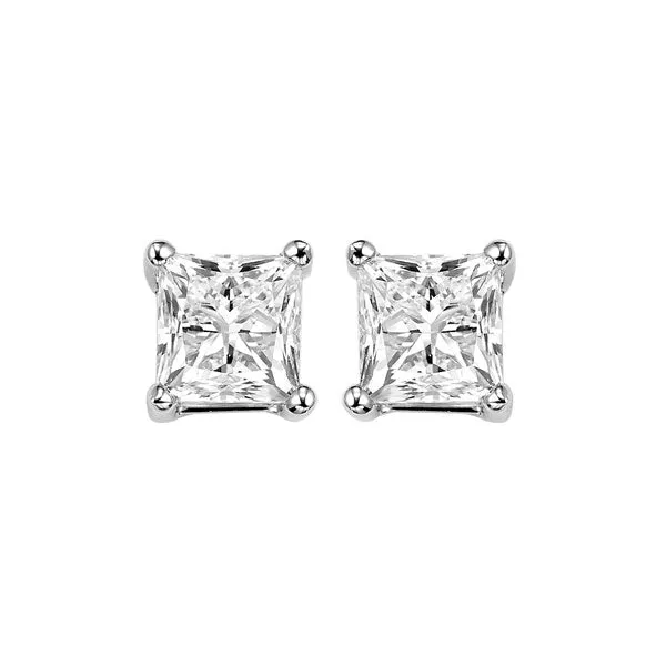 14KT White Gold & Diamond Classic Book Pricess Cut Stud Earrings  - 1 ctw