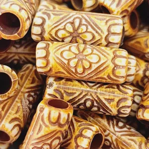 17x6.5mm Tube(10) - Brown/Cream - Persian Style Vintage Beads