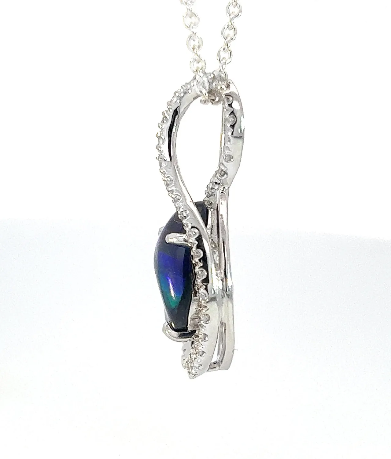 18kt White Gold Black Opal & Diamond Pendant - Exquisite Gold & Silver Opal Necklace Options, Dainty Opal Pendants