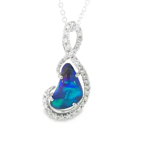 18kt White Gold Black Opal & Diamond Pendant - Exquisite Gold & Silver Opal Necklace Options, Dainty Opal Pendants