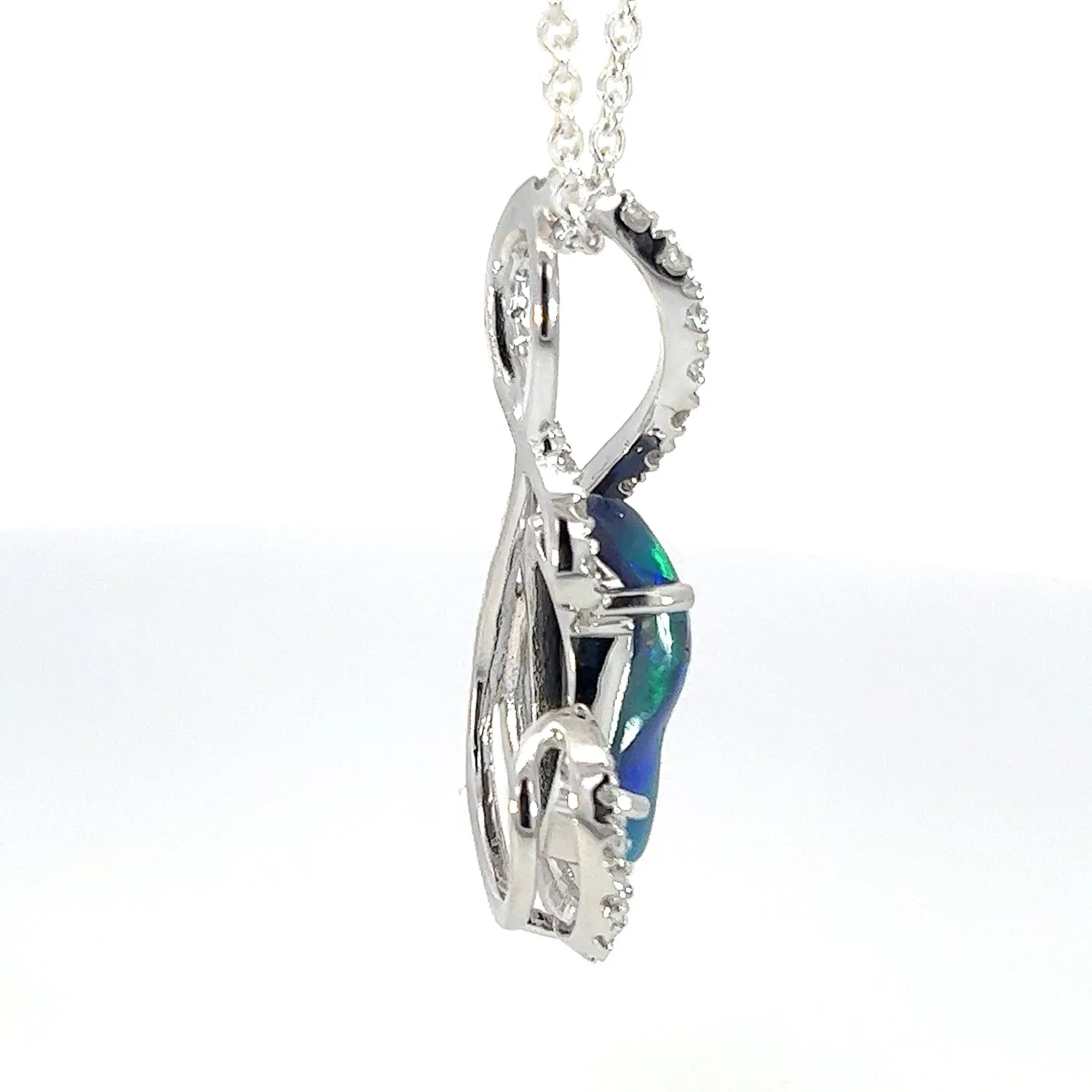 18kt White Gold Black Opal & Diamond Pendant - Exquisite Gold & Silver Opal Necklace Options, Dainty Opal Pendants