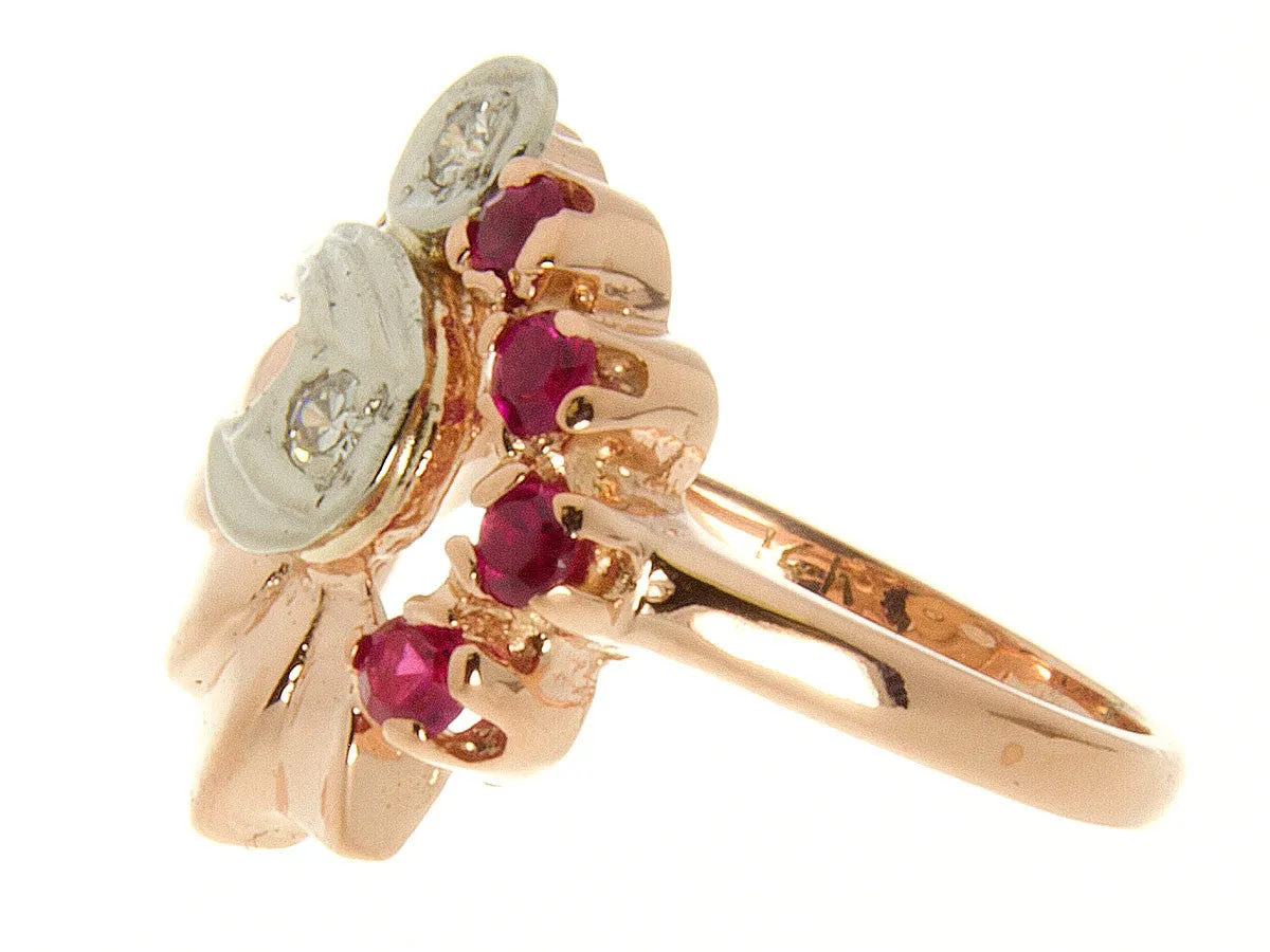 1940s Retro Pink Gold Diamond & Ruby Ring