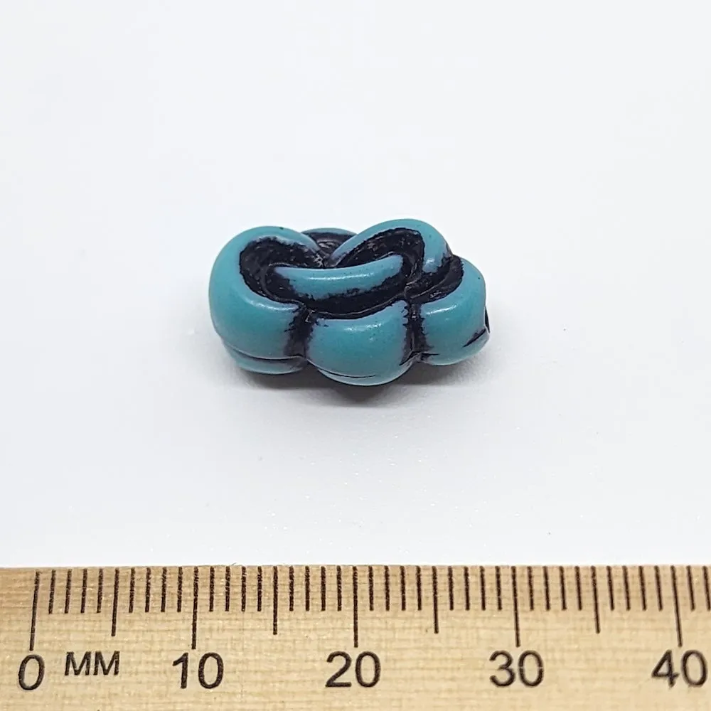 19x12mm Flat Knot (10) - Turquoise w. Black - South Western Style Vintage Beads