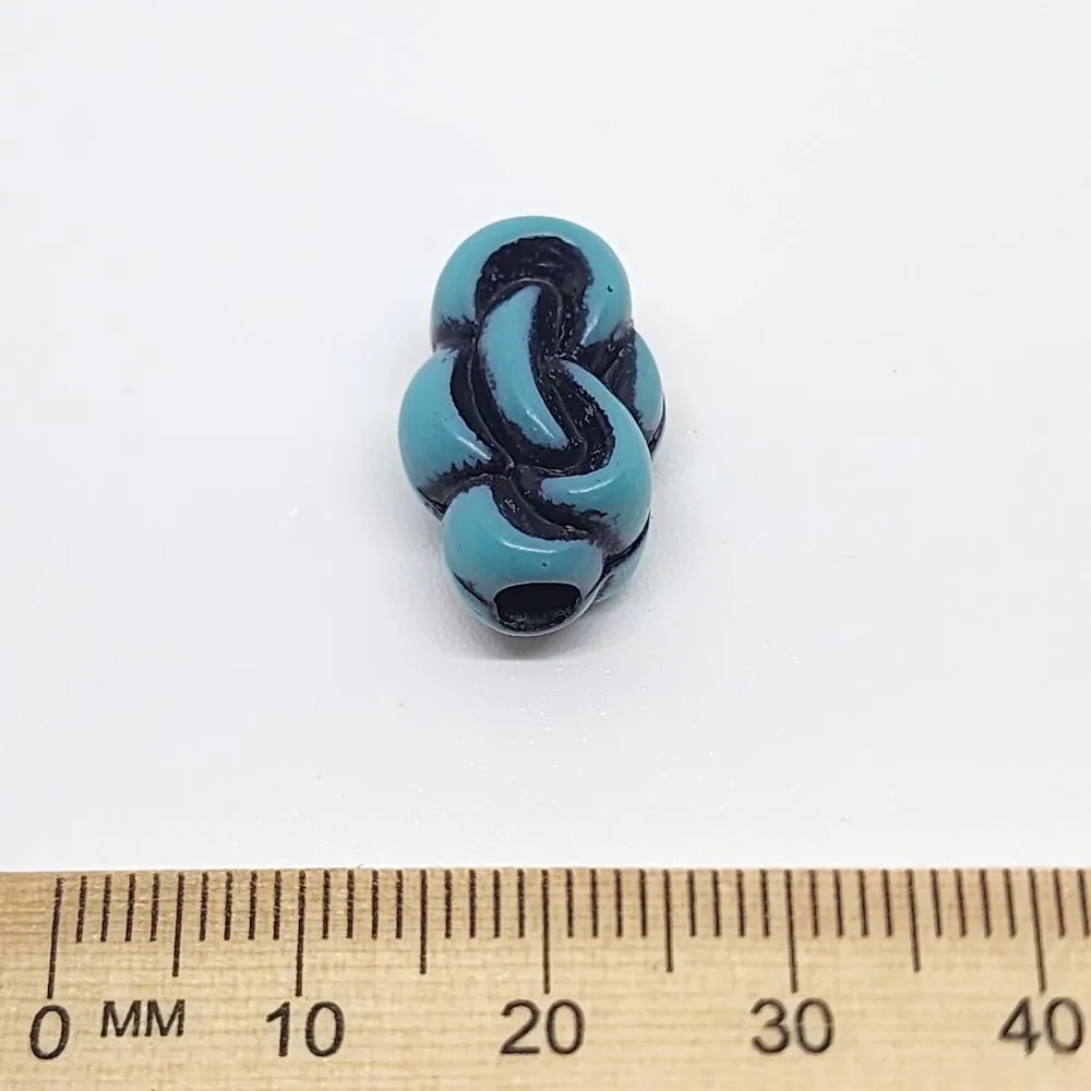 19x12mm Flat Knot (10) - Turquoise w. Black - South Western Style Vintage Beads