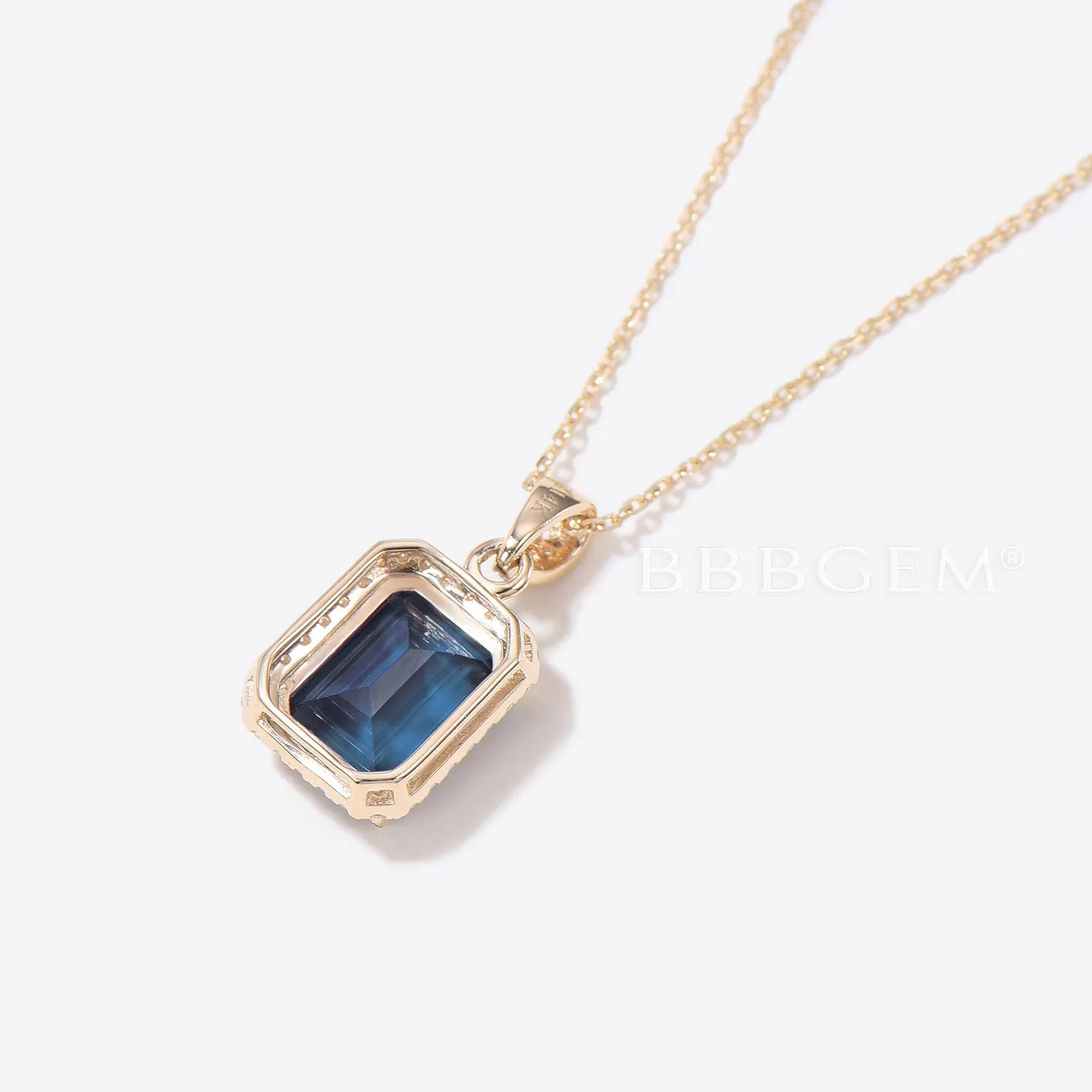 2CT Emerald Cut Blue Sapphire Necklace Halo Diamond Wedding Necklace