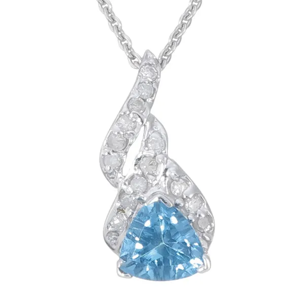 3/4 cttw Trillion Cut Blue Topaz and Diamond Pendant in 14K White Gold 18" Chain