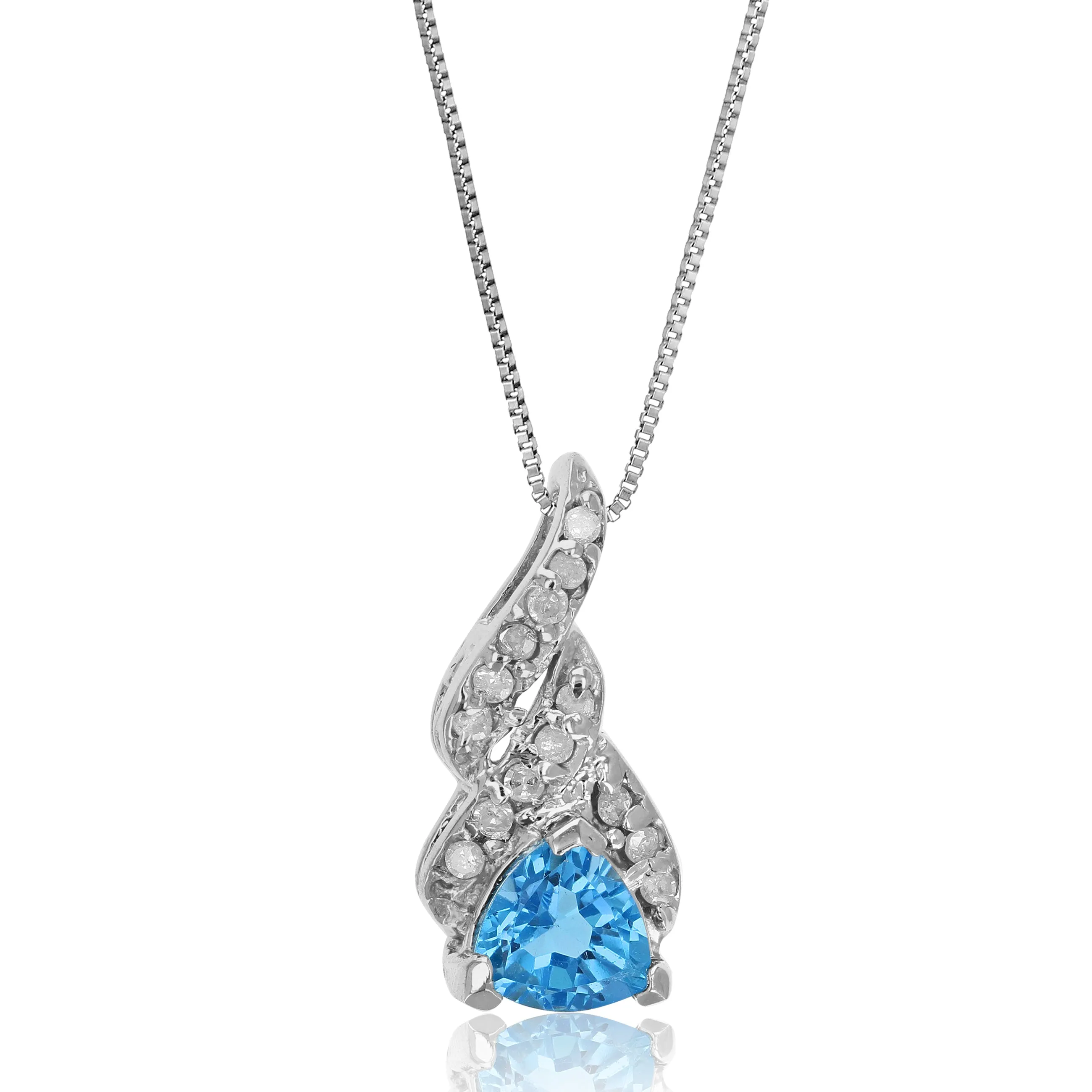 3/4 cttw Trillion Cut Blue Topaz and Diamond Pendant in 14K White Gold 18" Chain