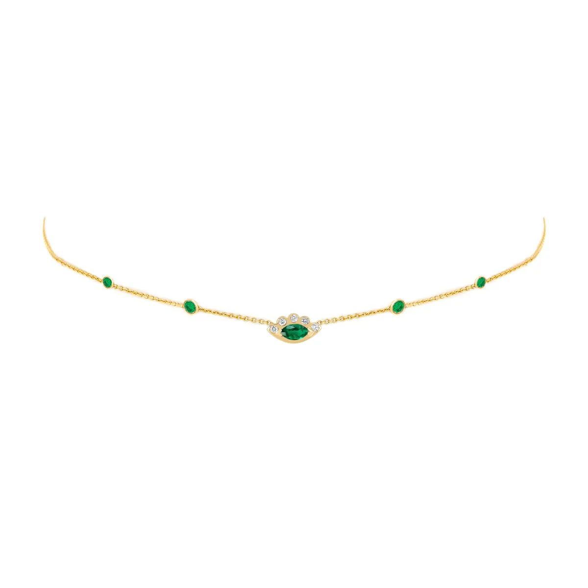 5 Emerald Orbit Bezel Choker with Angel Eye Emerald Center