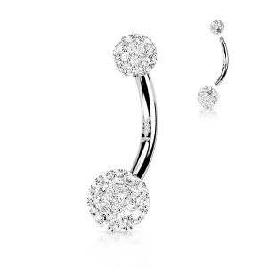 7 mm 14k White Gold Swarovski CZ Paved Ball Ferido Belly Ring