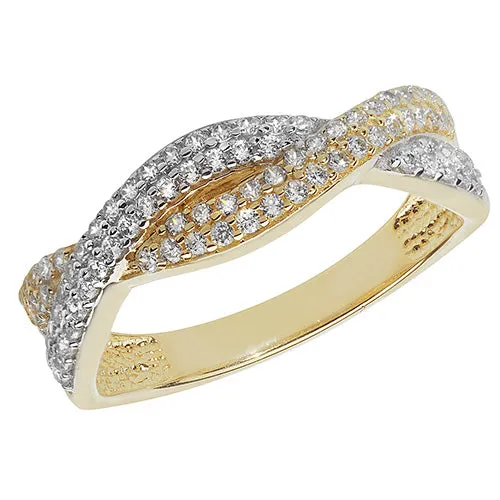 9CT GOLD 2 TONE CZ SET PLAITED RING