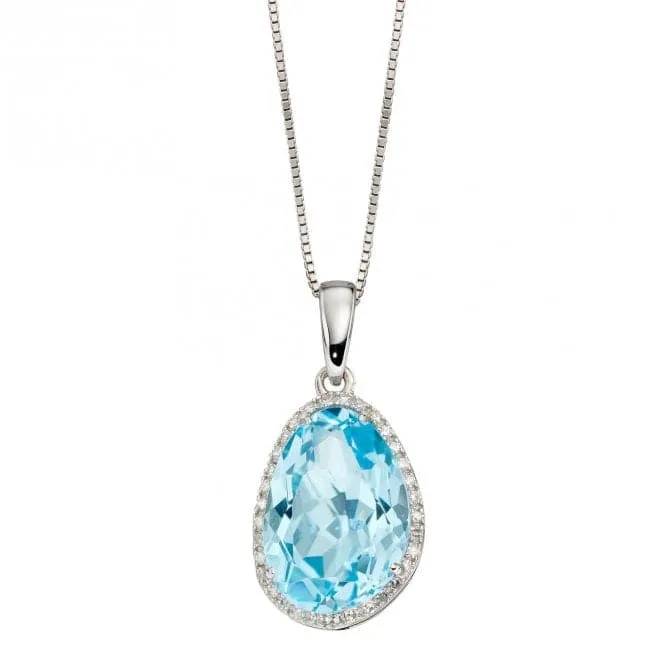 9ct White Gold Irregular Shaped Blue Topaz Diamond Pendant GP2288T