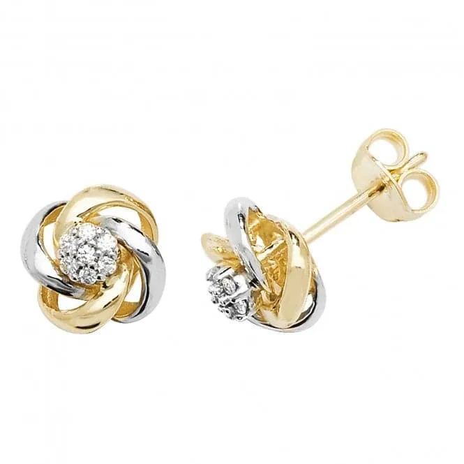 9ct Yellow & White Gold Zirconia Knot Stud Earrings ES560