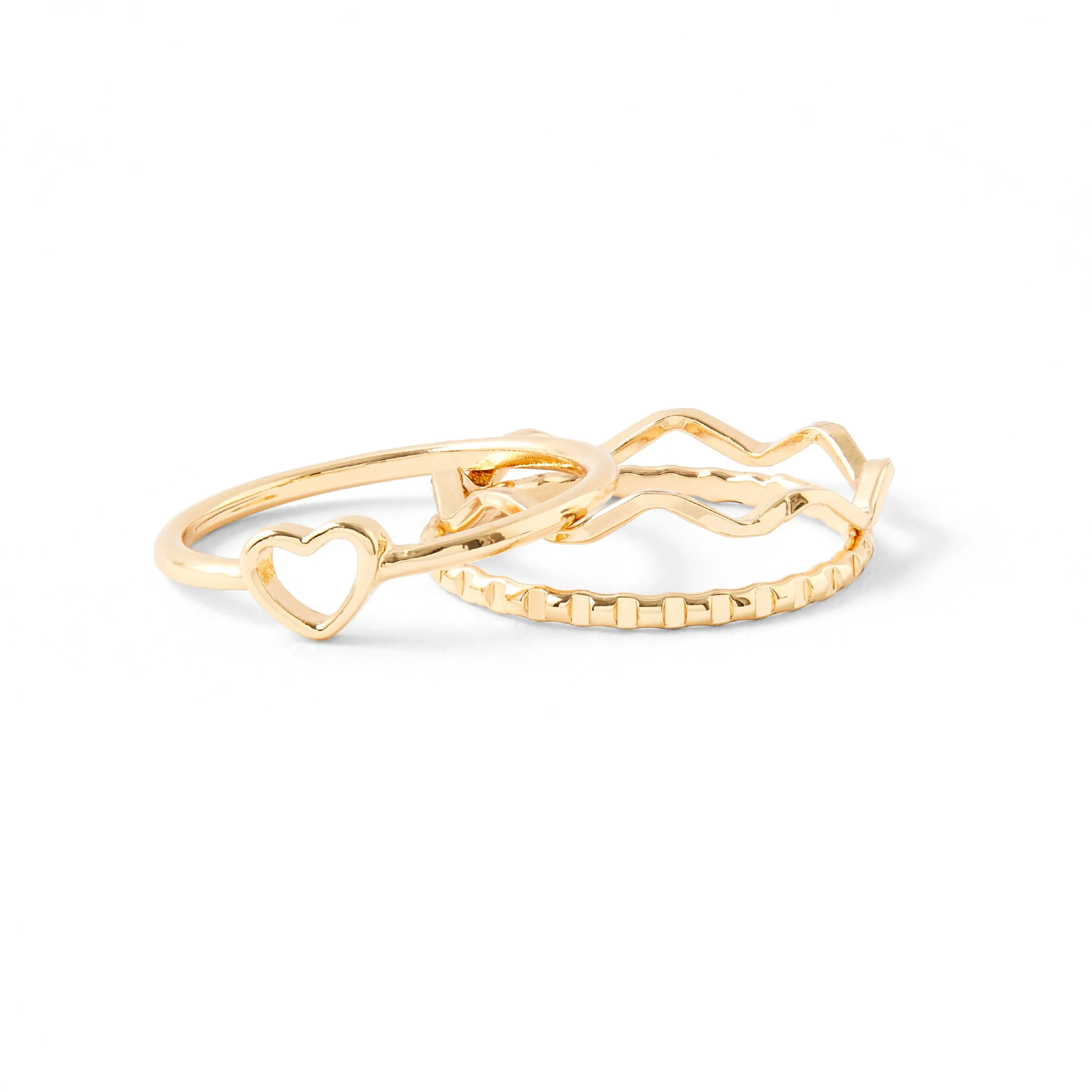 Accessorize London Women's Set Of 3 Gold Heart Wave Rings Medium