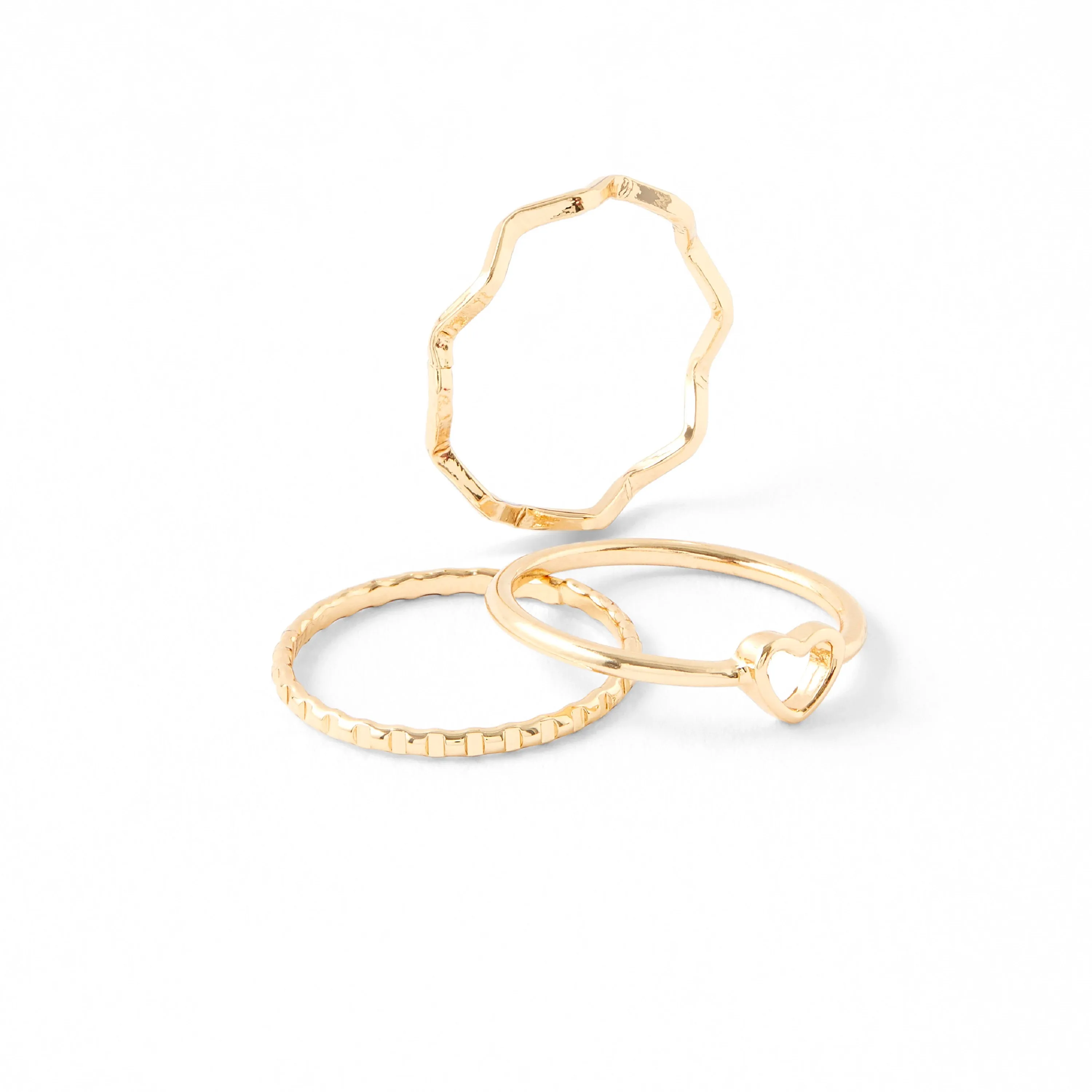 Accessorize London Women's Set Of 3 Gold Heart Wave Rings Medium