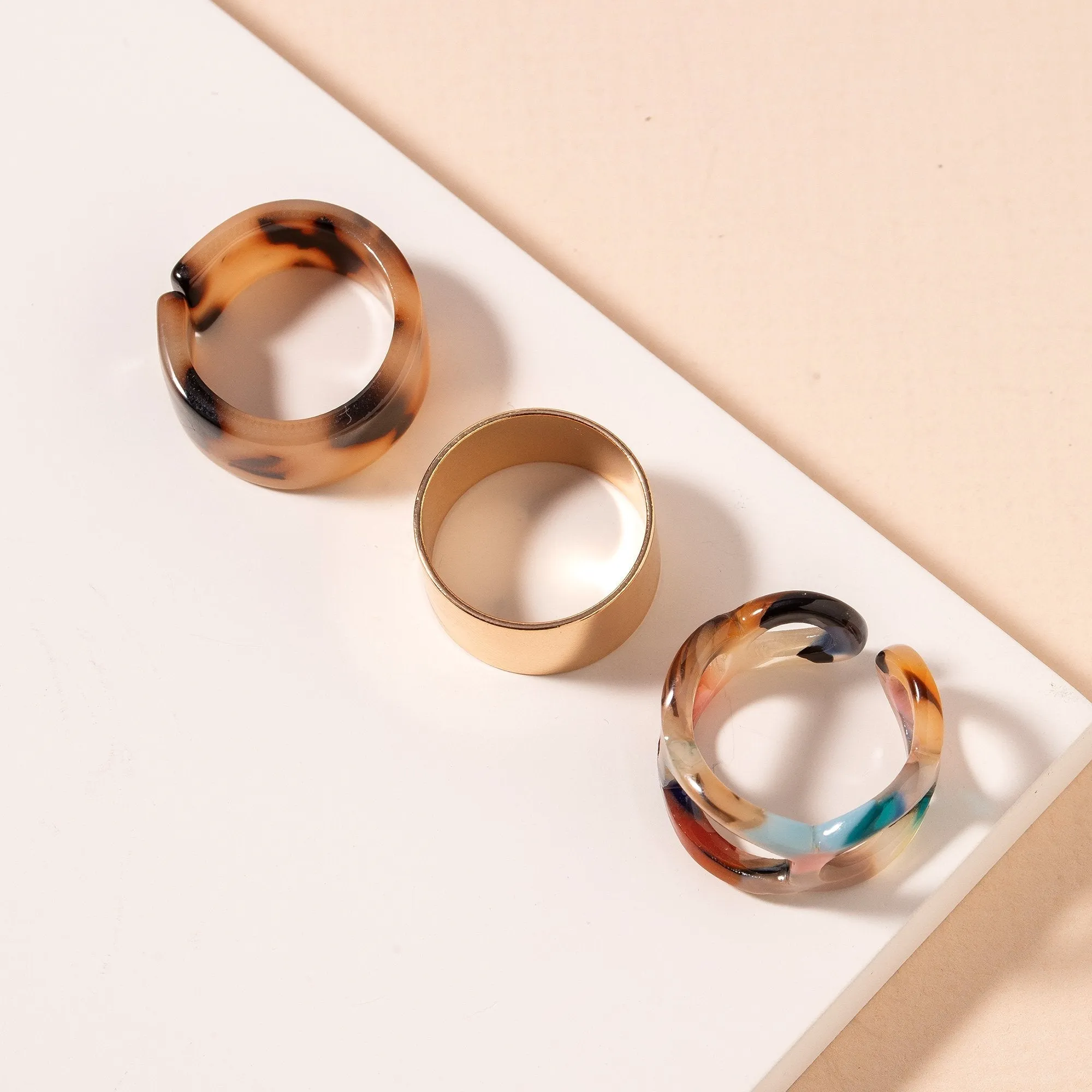 Acetate Tortoise Rings Set