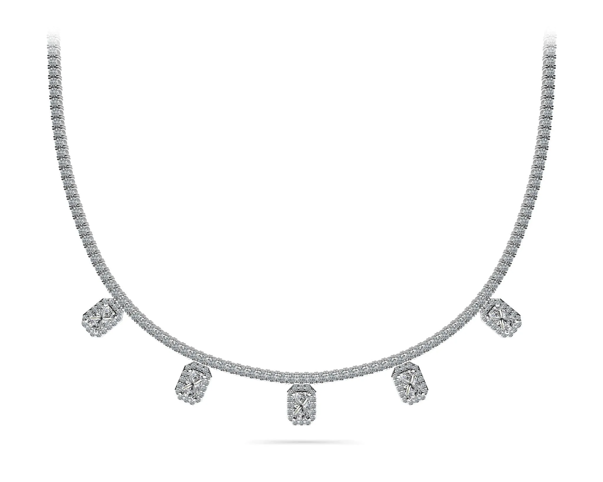 Alluring Diamond Tennis Diamond Necklace with 9.36 ct.(finished) 6x4mm, 1mm, 2.2mm