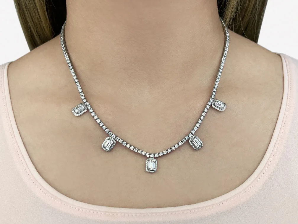 Alluring Diamond Tennis Diamond Necklace with 9.36 ct.(finished) 6x4mm, 1mm, 2.2mm