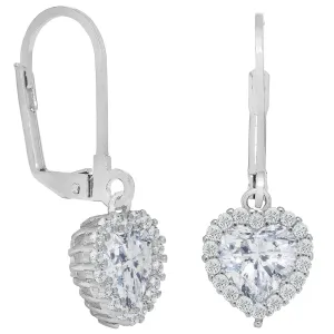 Amara 18k White Gold Plated Heart Shaped Halo Drop Earrings with Simulated Diamond Crystals