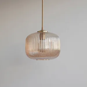 Amber Reeded Glass Stemmed Pendant Light