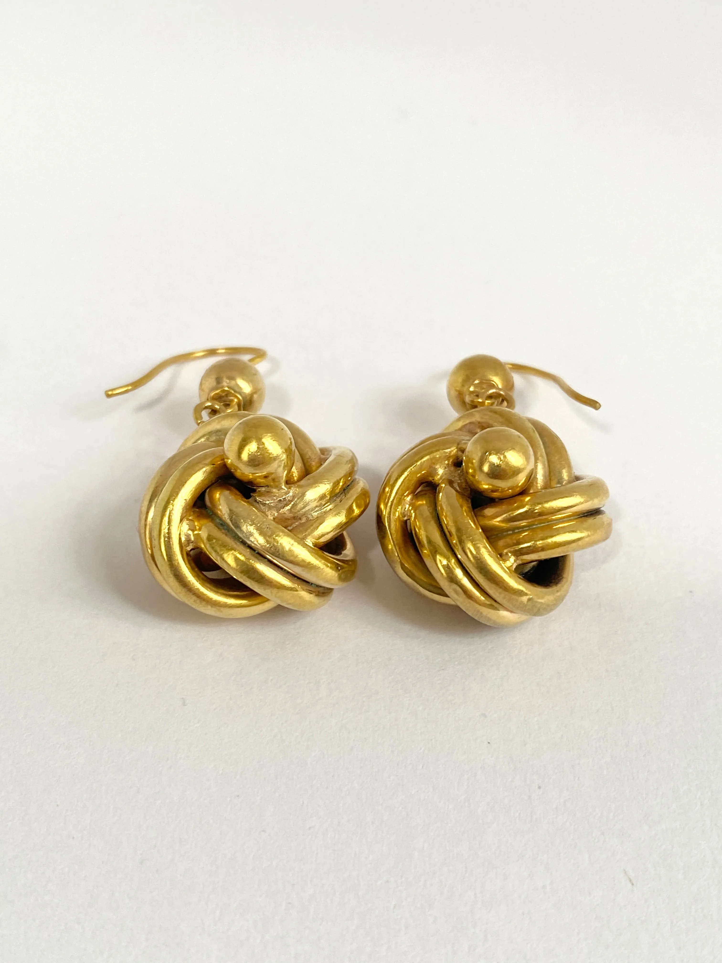 Antique 9ct Gold, Large, Lovers Knot Dangle Earrings