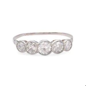 Art Deco Diamond 18k White Gold Five Stone Ring