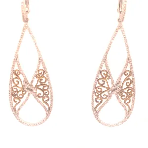 Art Deco Nouveau Inspired Diamond Two Tone Dangle Earrings